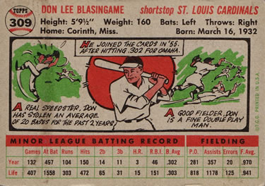 Don Blasingame  baseball card collectible - Main Image 2