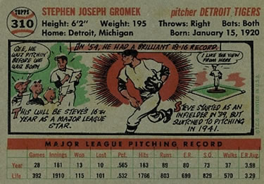 Steve Gromek  baseball card collectible - Main Image 2