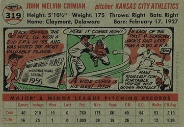 Jack Crimian  baseball card collectible - Main Image 2