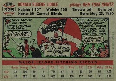 Don Liddle  baseball card collectible - Main Image 2