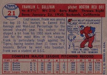 Frank Sullivan  baseball card collectible - Main Image 2