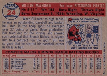 Bill Mazeroski  baseball card collectible - Main Image 2