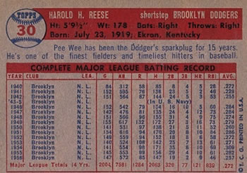 Pee Wee Reese  baseball card collectible - Main Image 2