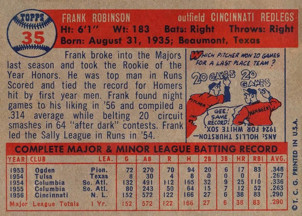 Frank Robinson  baseball card collectible - Main Image 2