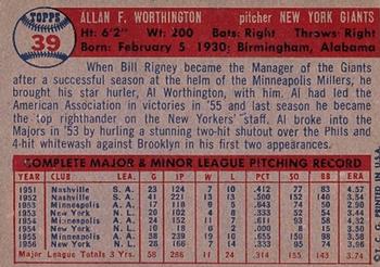 Al Worthington  baseball card collectible - Main Image 2