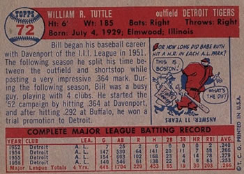 Bill Tuttle  baseball card collectible - Main Image 2