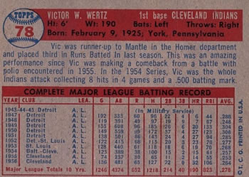 Vic Wertz  baseball card collectible - Main Image 2