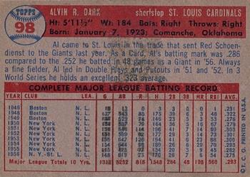 Al Dark  baseball card collectible - Main Image 2