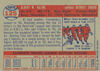 Al Kaline  baseball card collectible - Main Image 2