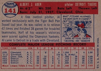 Al Aber  baseball card collectible - Main Image 2