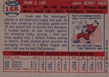 Frank Lary  baseball card collectible - Main Image 2