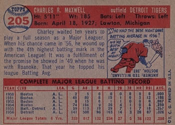 Charley Maxwell  baseball card collectible - Main Image 2