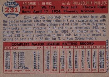 Solly Hemus  baseball card collectible - Main Image 2