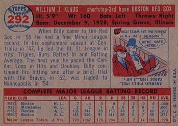 Billy Klaus  baseball card collectible - Main Image 2