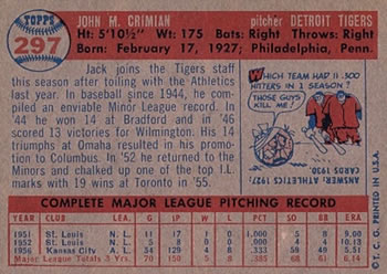 Jack Crimian  baseball card collectible - Main Image 2