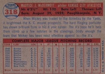 Mickey McDermott  baseball card collectible - Main Image 2