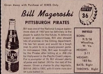 Bill Mazeroski  baseball card collectible - Main Image 2