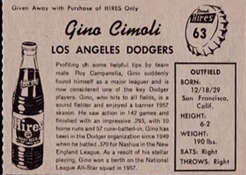 Gino Cimoli  baseball card collectible - Main Image 2