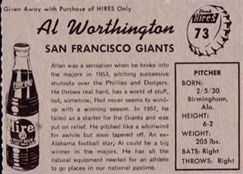 Al Worthington  baseball card collectible - Main Image 2