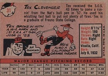 Tex Clevenger  baseball card collectible - Main Image 2