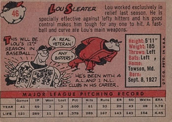 Lou Sleater  baseball card collectible - Main Image 2