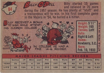 Billy O’Dell  baseball card collectible - Main Image 2