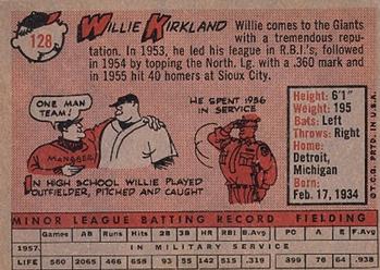 Willie Kirkland  baseball card collectible - Main Image 2
