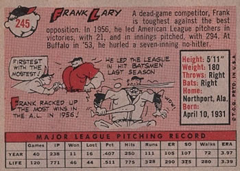Frank Lary  baseball card collectible - Main Image 2