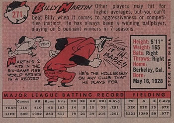 Billy Martin  baseball card collectible - Main Image 2