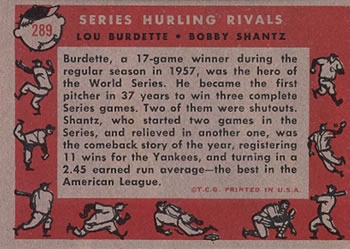 Series Hurling Rivals (Lew Burdette / Bobby Shantz)  baseball card collectible - Main Image 2