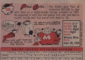 Paul Giel  baseball card collectible - Main Image 2