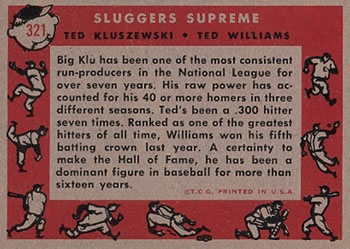 Sluggers Supreme (Ted Kluszewski / Ted Williams)  baseball card collectible - Main Image 2