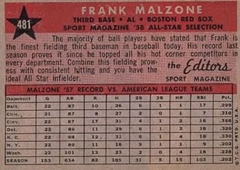 Frank Malzone  baseball card collectible - Main Image 2