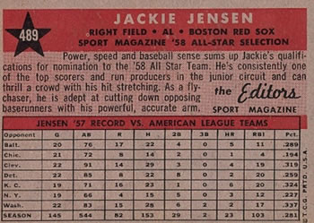 Jackie Jensen  baseball card collectible - Main Image 2