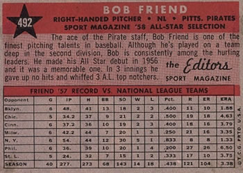 Bob Friend  baseball card collectible - Main Image 2
