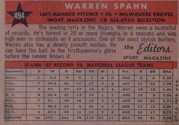 Warren Spahn  baseball card collectible - Main Image 2