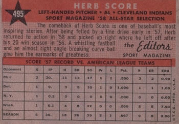 Herb Score  baseball card collectible - Main Image 2