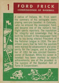 Ford Frick  baseball card collectible - Main Image 2