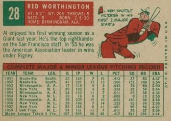 Red Worthington  baseball card collectible - Main Image 2
