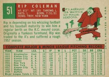Rip Coleman  baseball card collectible - Main Image 2
