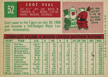 Coot Veal  baseball card collectible - Main Image 2