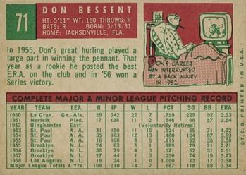 Don Bessent  baseball card collectible - Main Image 2
