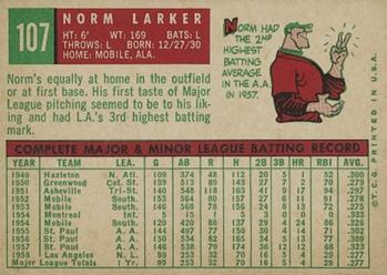 Norm Larker  baseball card collectible - Main Image 2