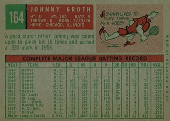 Johnny Groth  baseball card collectible - Main Image 2