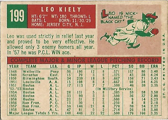Leo Kiely  baseball card collectible - Main Image 2