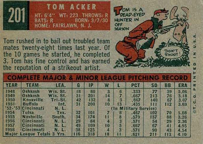 Tom Acker  baseball card collectible - Main Image 2