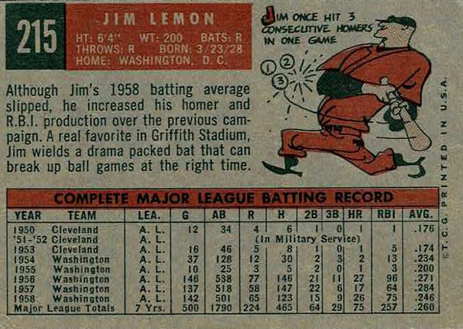 Jim Lemon  baseball card collectible - Main Image 2