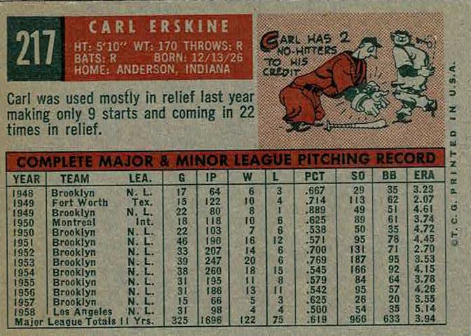 Carl Erskine  baseball card collectible - Main Image 2