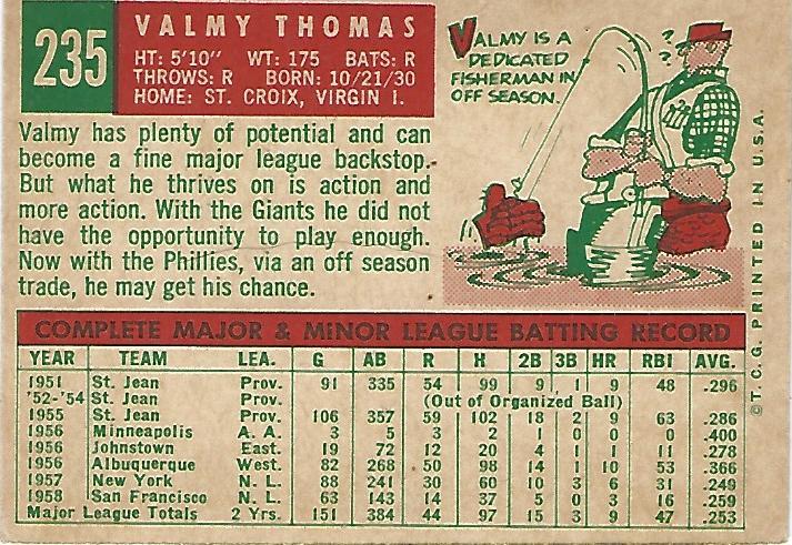 Valmy Thomas  baseball card collectible - Main Image 2