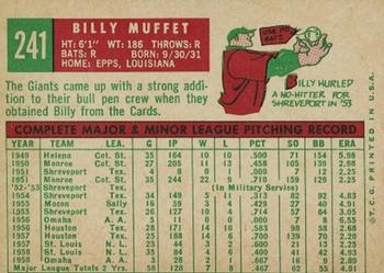 Billy Muffett  baseball card collectible - Main Image 2